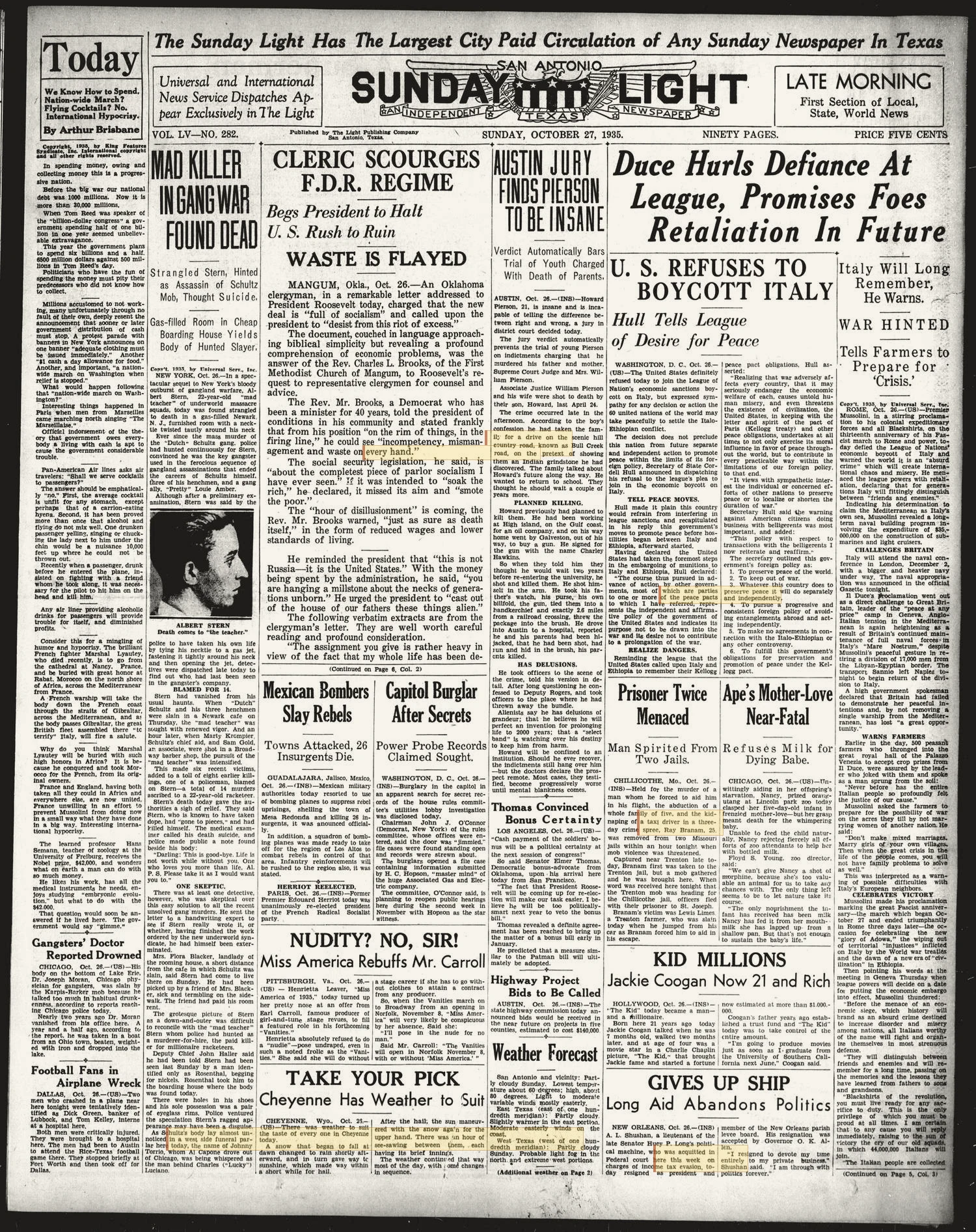 San Antonio Sunday Light (San Antonio, Tex.), Vol. 55, No. 282, Ed. 1 Sunday, October 27, 1935